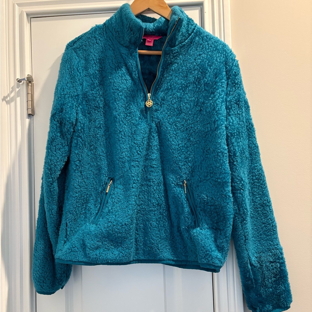 Lilly Pulitzer Turquoise Sherpa Quarter-Zip Pullover